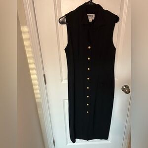 Vintage Black Sleeveless Dress with collar and large gold buttons